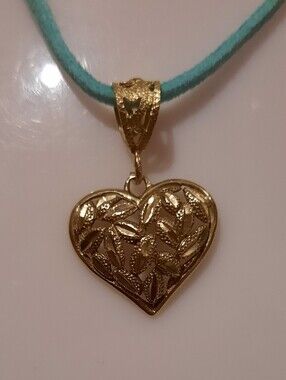 GENUINE SOLID 10K YELLOW GOLD DIAMOND CUT HEART PENDANT INTRICUT DESIGN LARGE 💛